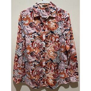 J.McLaughlin Women's Lois Floral Print Button Up Cotton Blouse Size Medium
